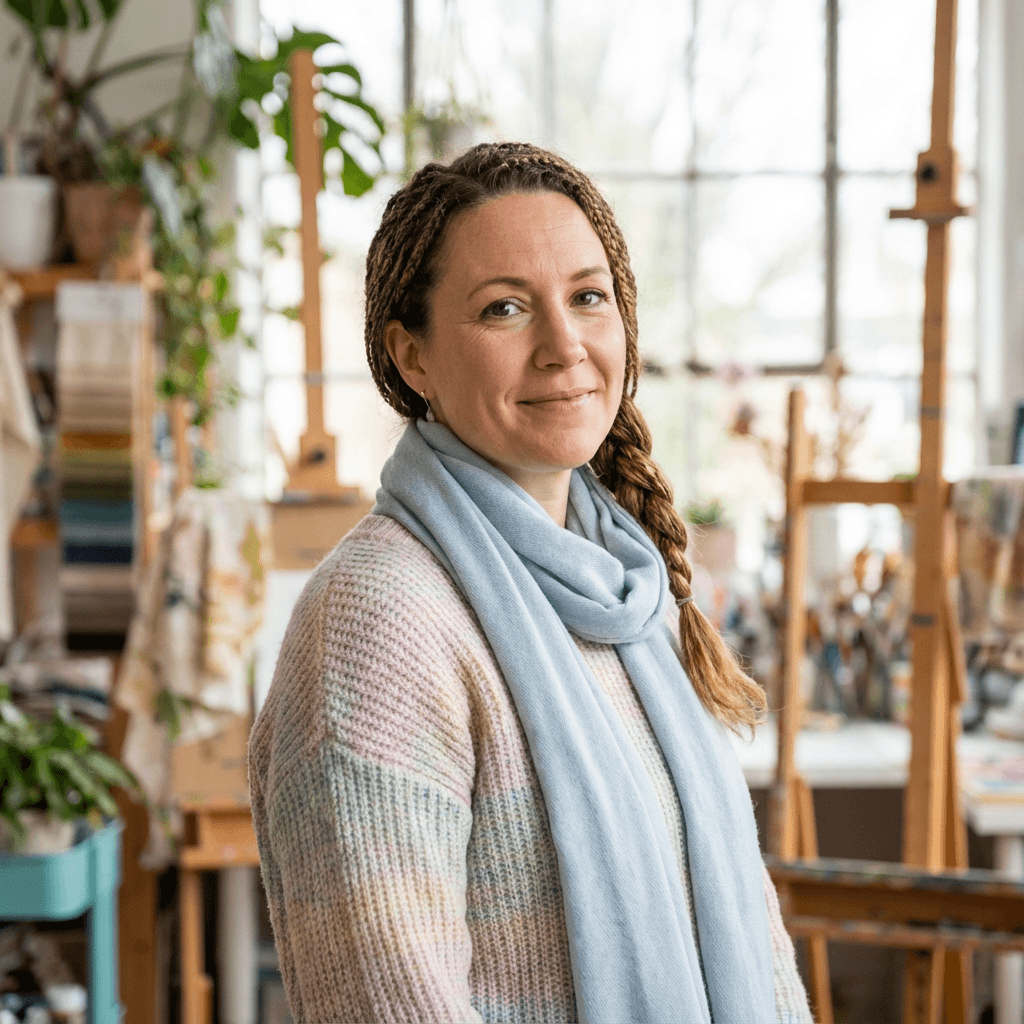 Portrait of Sophie Martin, makeup artist at Maison Elara Beauty