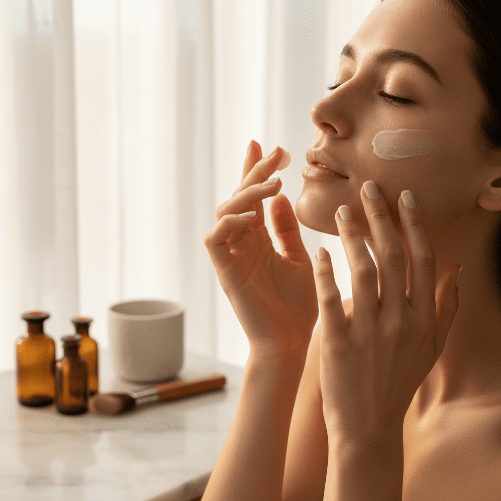 Client resting peacefully during a facial treatment at Maison Elara Beauty in Toronto