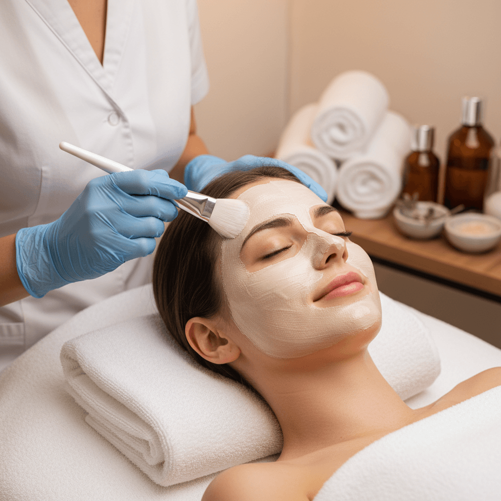 Hydrating facial treatment in progress