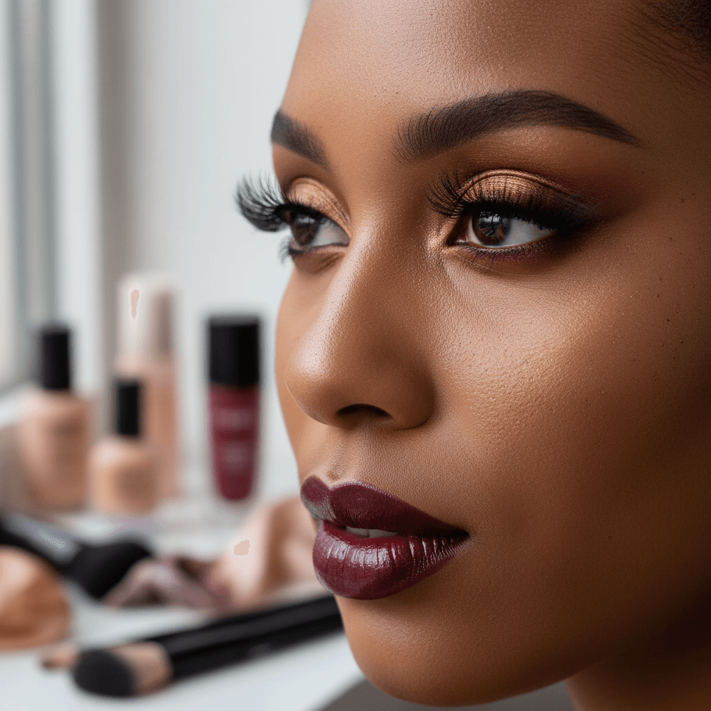 Evening makeup look with berry tones