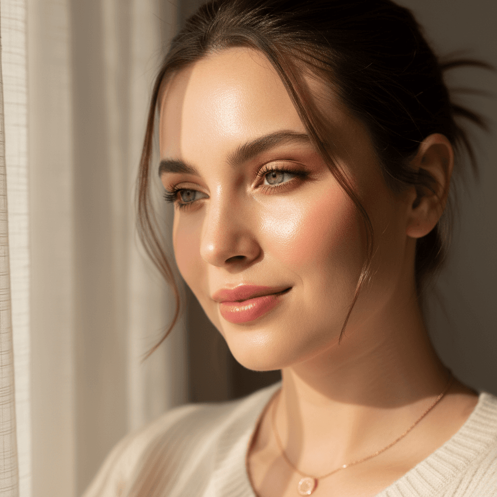 Soft glam makeup look with luminous skin